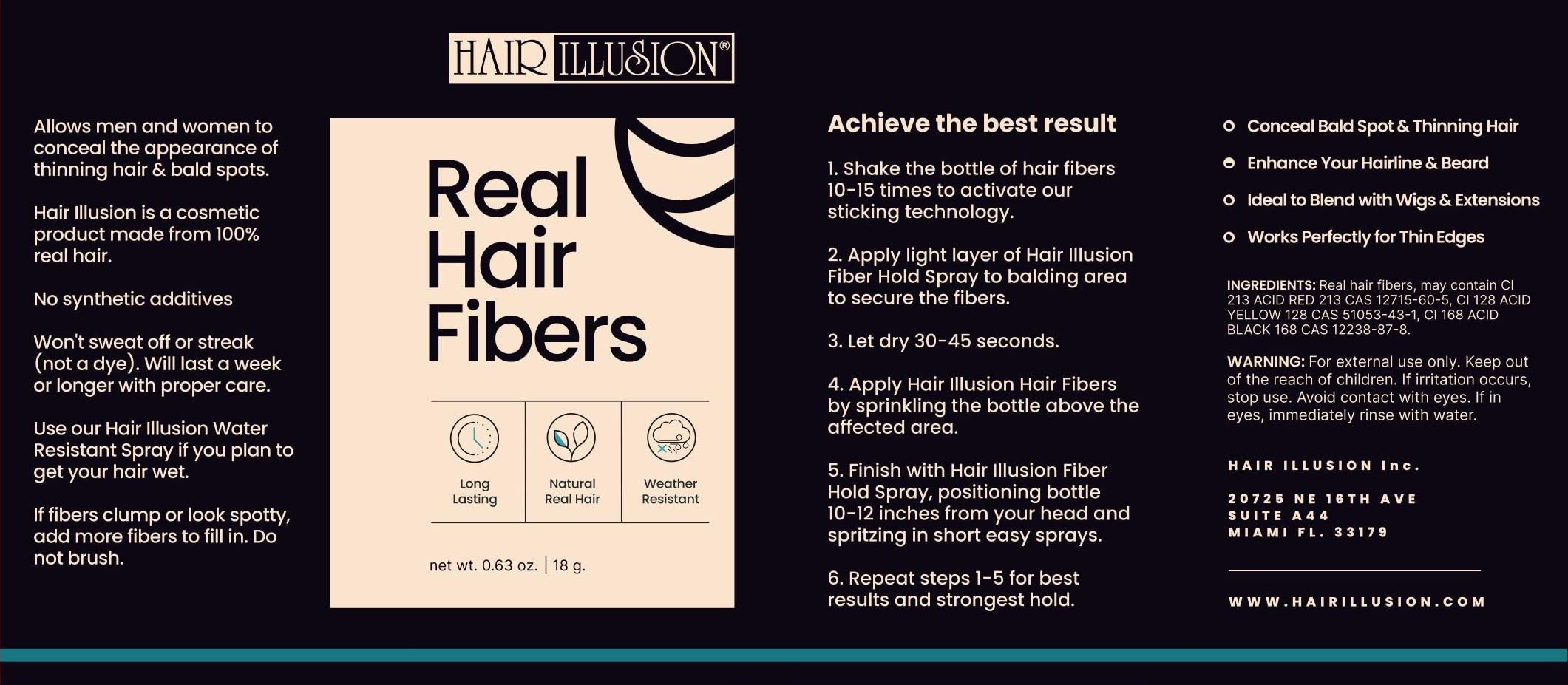 Hair Illusion Dark Brown Real Hair Fibers – 18g, Natural Thickening for Thinning Hair