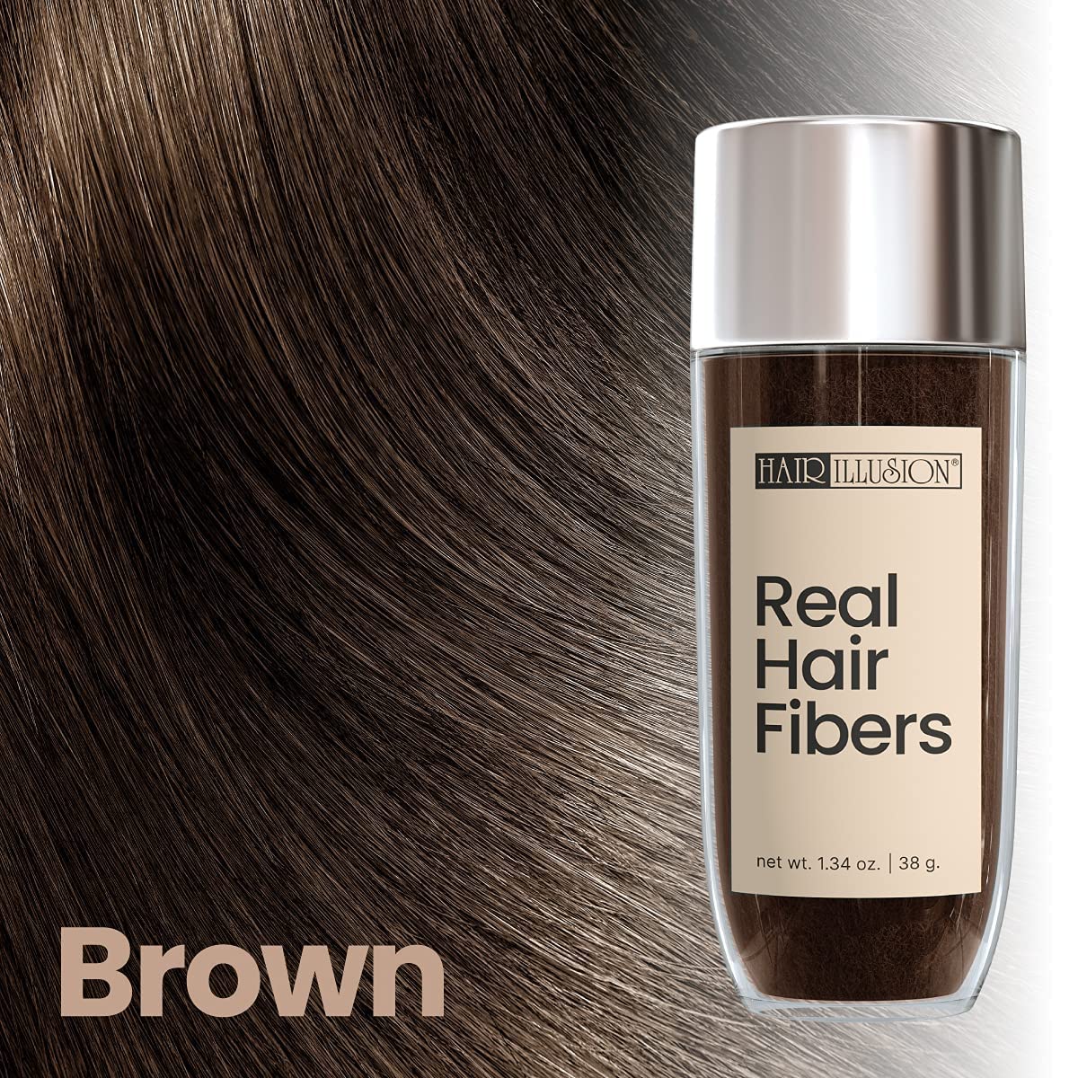Hair Illusion - 100% Natural Human Hair Fibers for Men & Women | Premium Thickening Formula in a 38g Brown Bottle