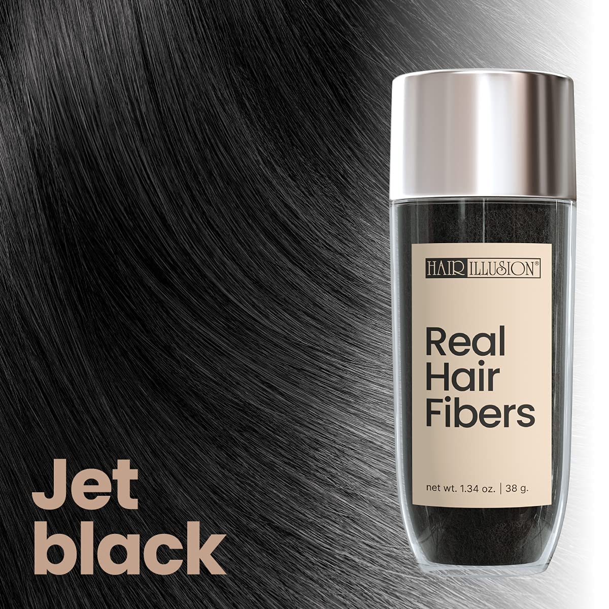 Hair Illusion 100% Natural Hair Fibers – Jet Black, 38 g Bottle
