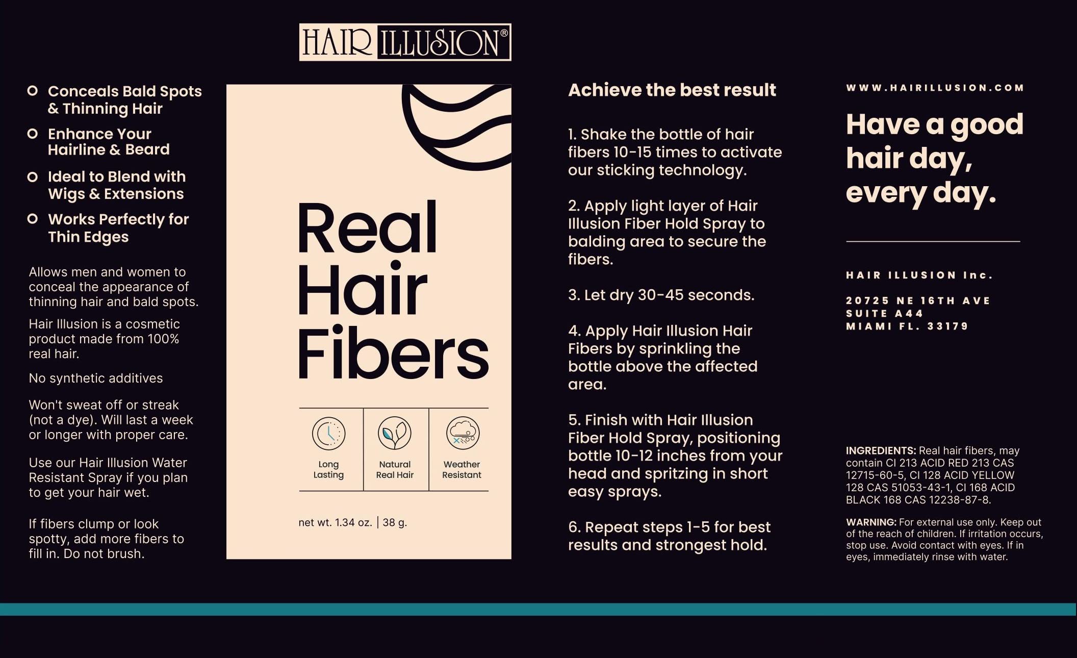 Hair Illusion - 100% Natural Human Hair Fibers for Men & Women | Premium Thickening Formula in a 38g Brown Bottle