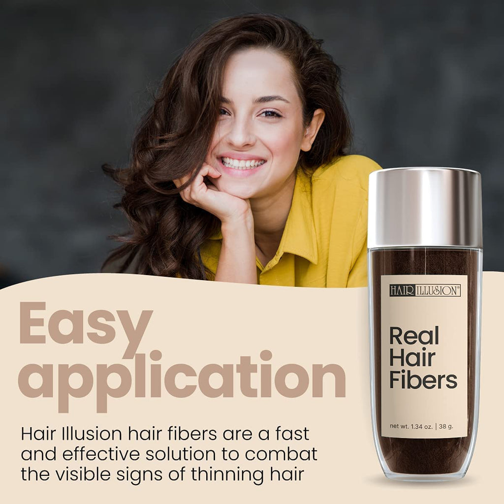 Hair Illusion - 100% Natural Human Hair Fibers for Men & Women | Premium Thickening Formula in a 38g Brown Bottle