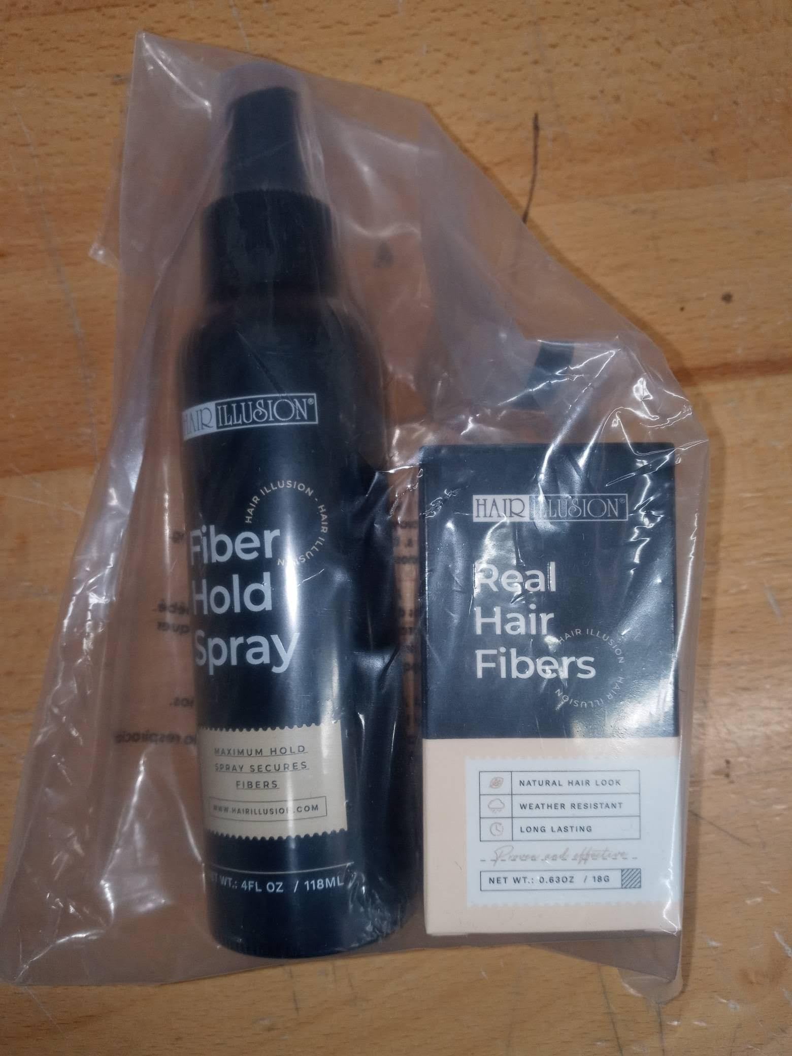 Hair Illusion Dark Brown Real Hair Fibers + Fiber Hold On Spray Bundle – 100% Natural, Non-Synthetic Thickening
