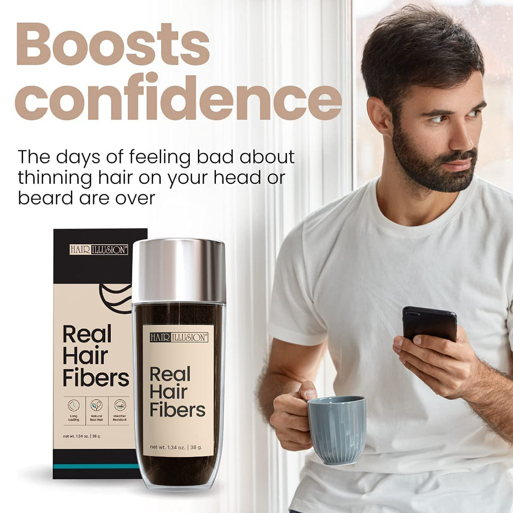 Hair Illusion Dark Brown Real Hair Fibers – 38g, Natural, Non-Synthetic for Thinning Hair