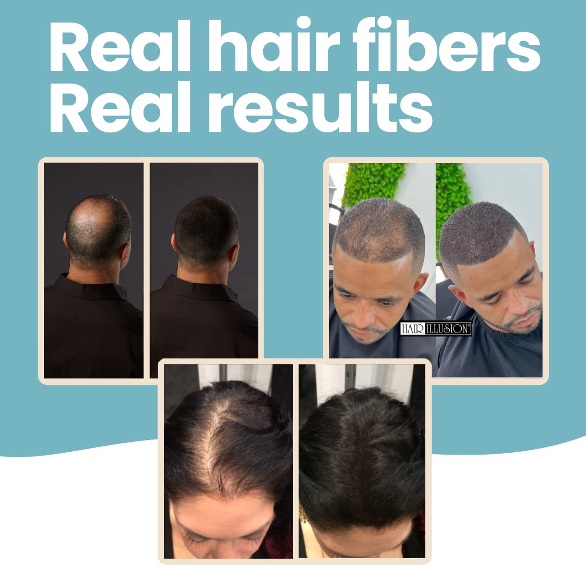 Hair Illusion Black Real Hair Fibers for Thinning Hair – 38g, 100% Natural, Non-Synthetic Concealer for Women & Men