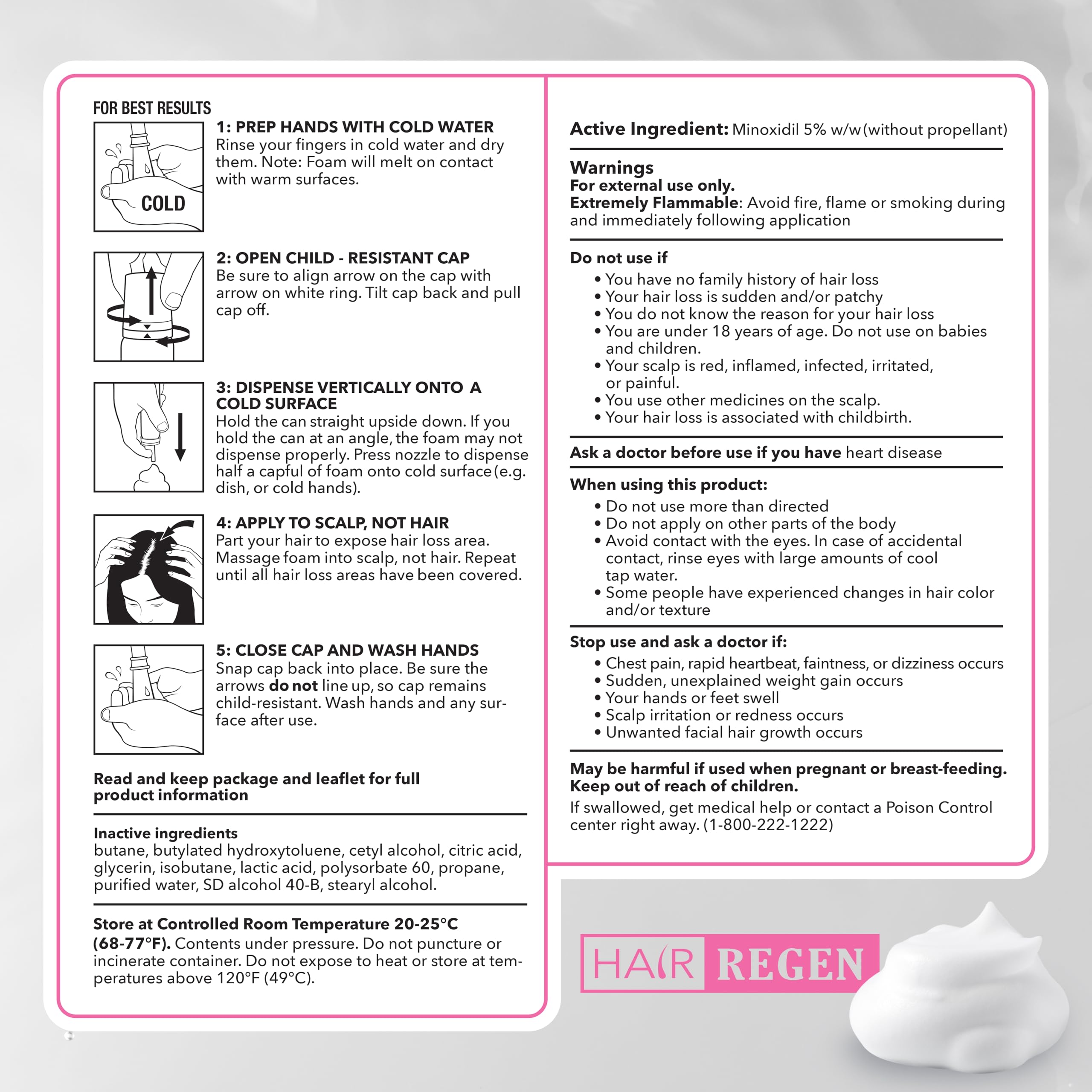Hair Regen Minoxidil Foam for Women 5% – 6 Month Supply