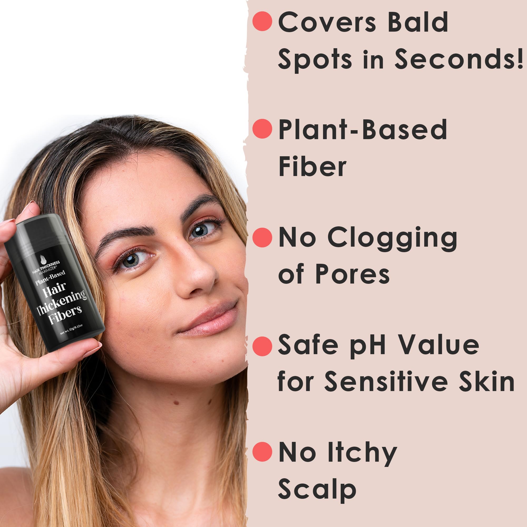 Hair Fibers for Thinning Hair – Hair Thickness Maximizer – Plant-Based, Non-Itchy, Easy Washout (Black)