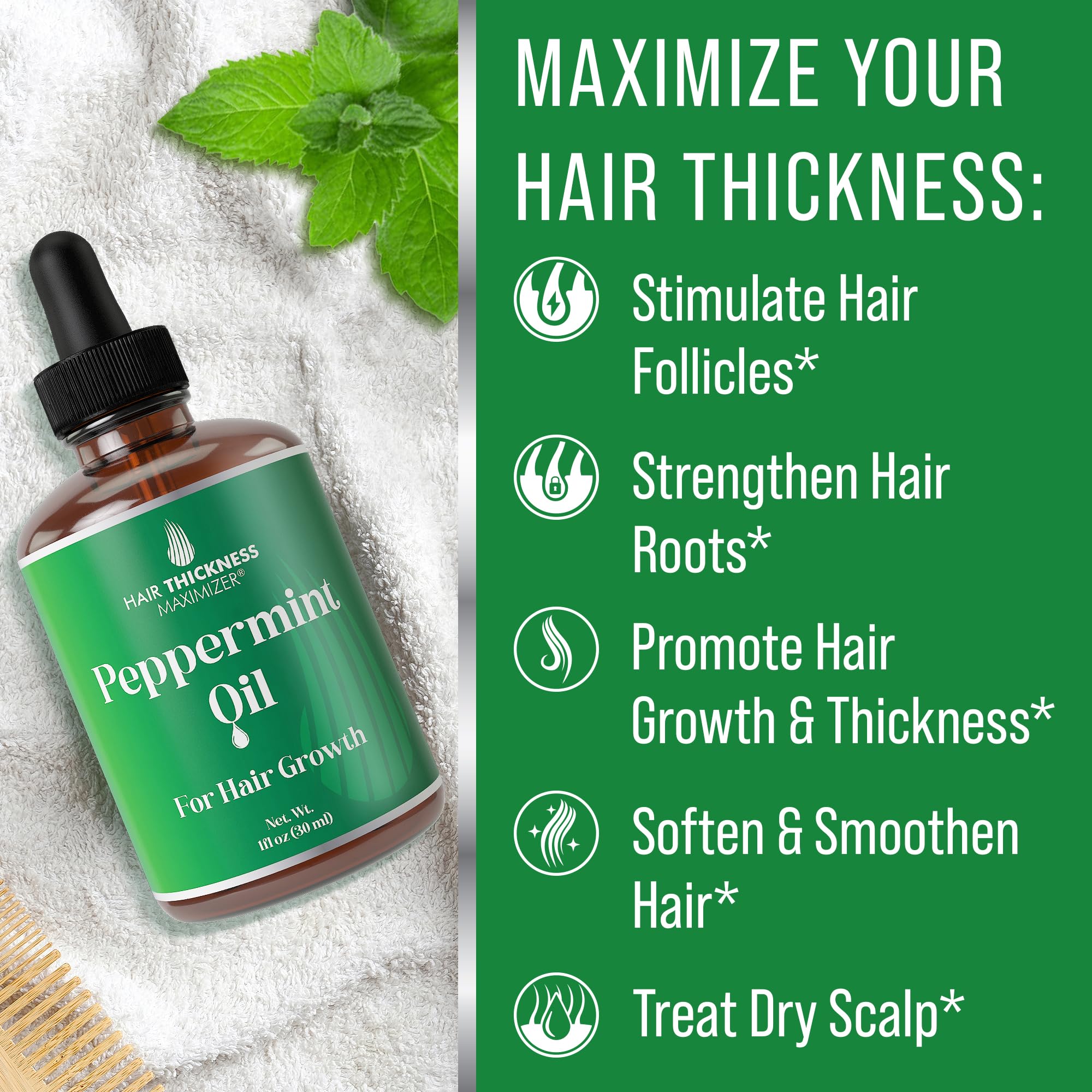 Peppermint Hair Growth Oil 1oz - Hair Thickness Maximizer