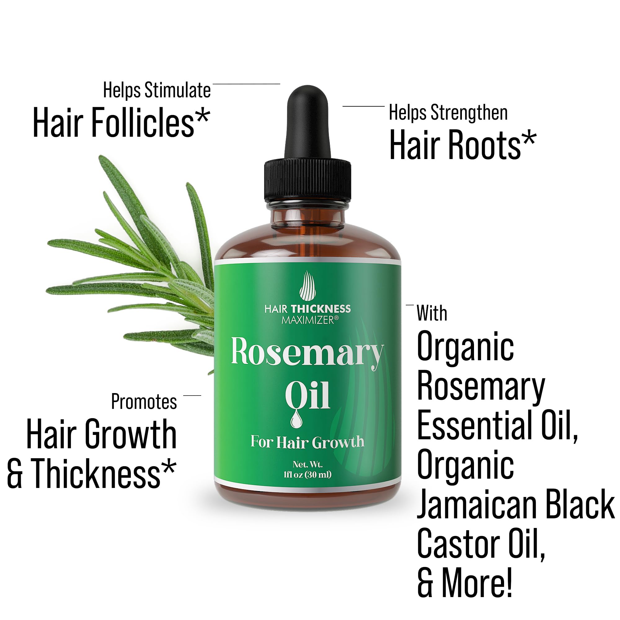 Hair Thickness Maximizer Rosemary Oil for Hair Growth — Vegan 1oz Serum for Women & Men
