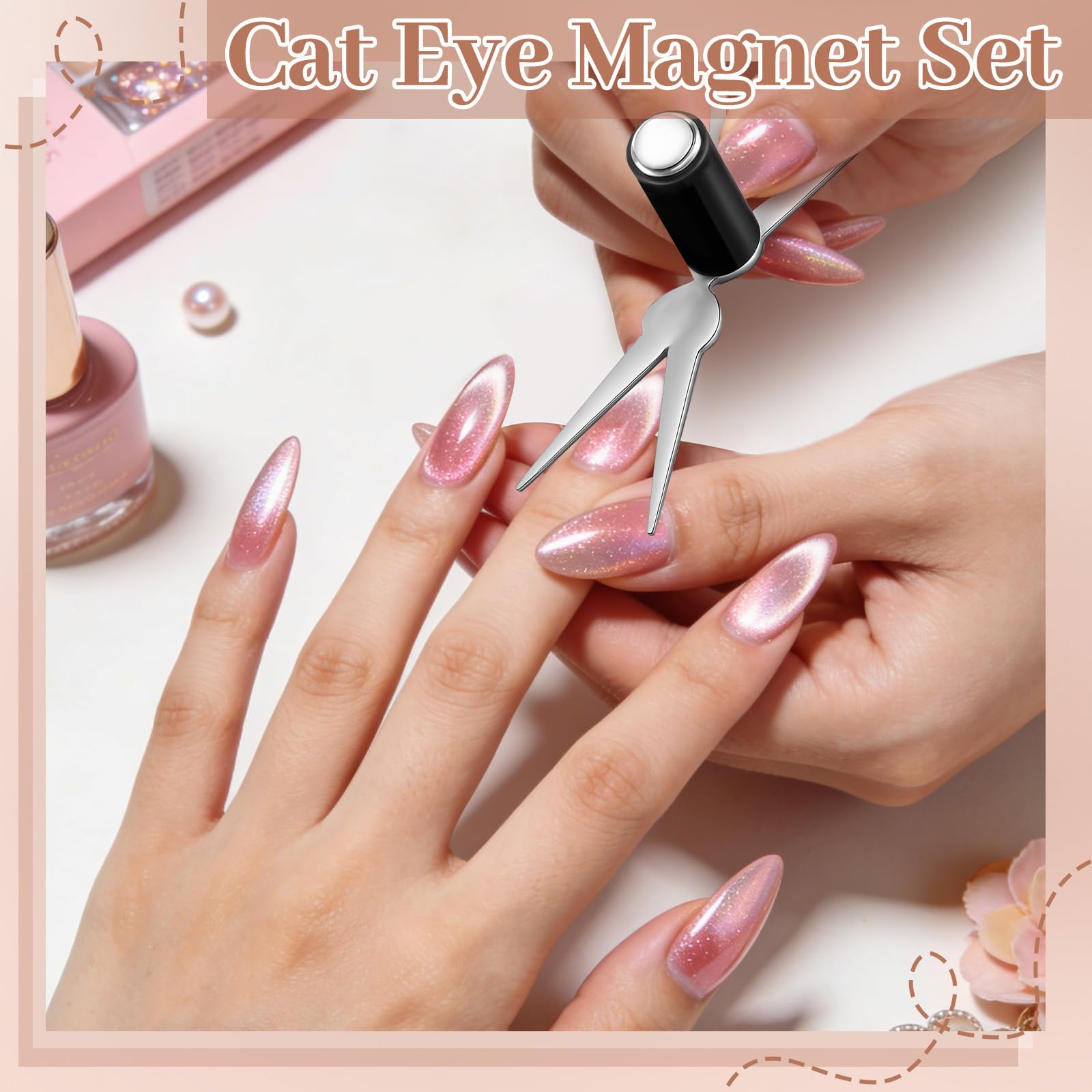 HairChrysm 8 Pcs Cat Eye Magnet Set – 3-in-1 Nail Pen & Scissor Shape Magnets