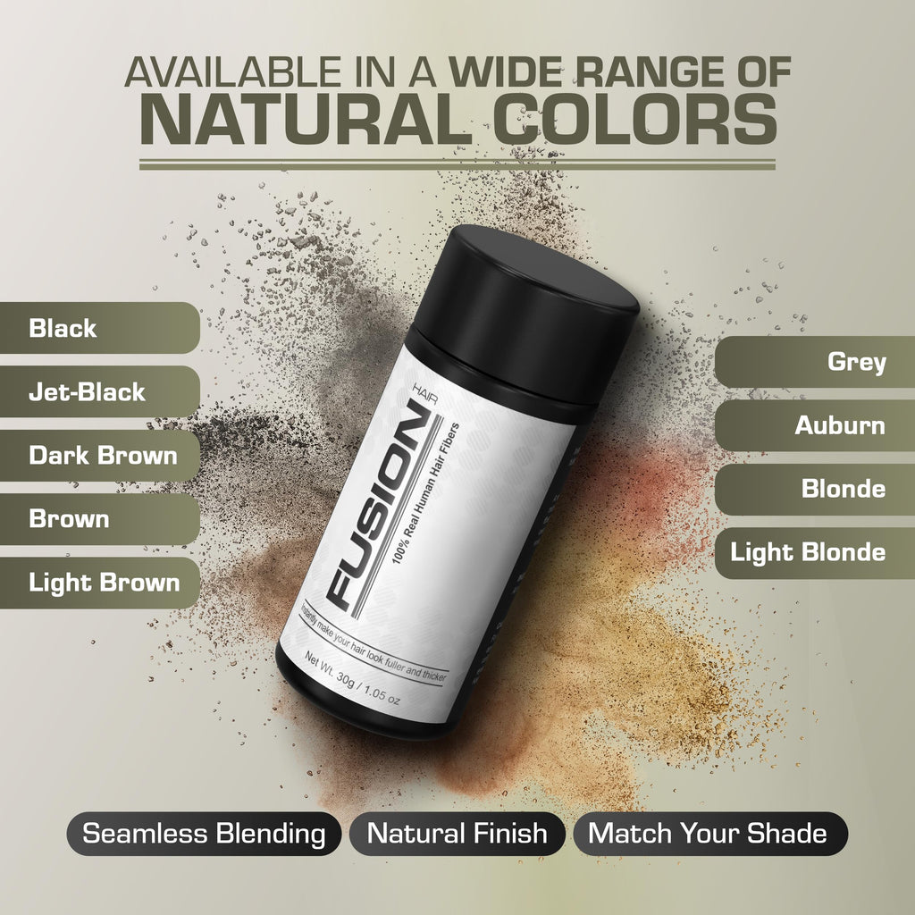 HAIRFUSION Hair Fibers for Thinning Hair - Real Human Hair, 0.42 Oz, Conceal Bald Spots & Root Touch Up