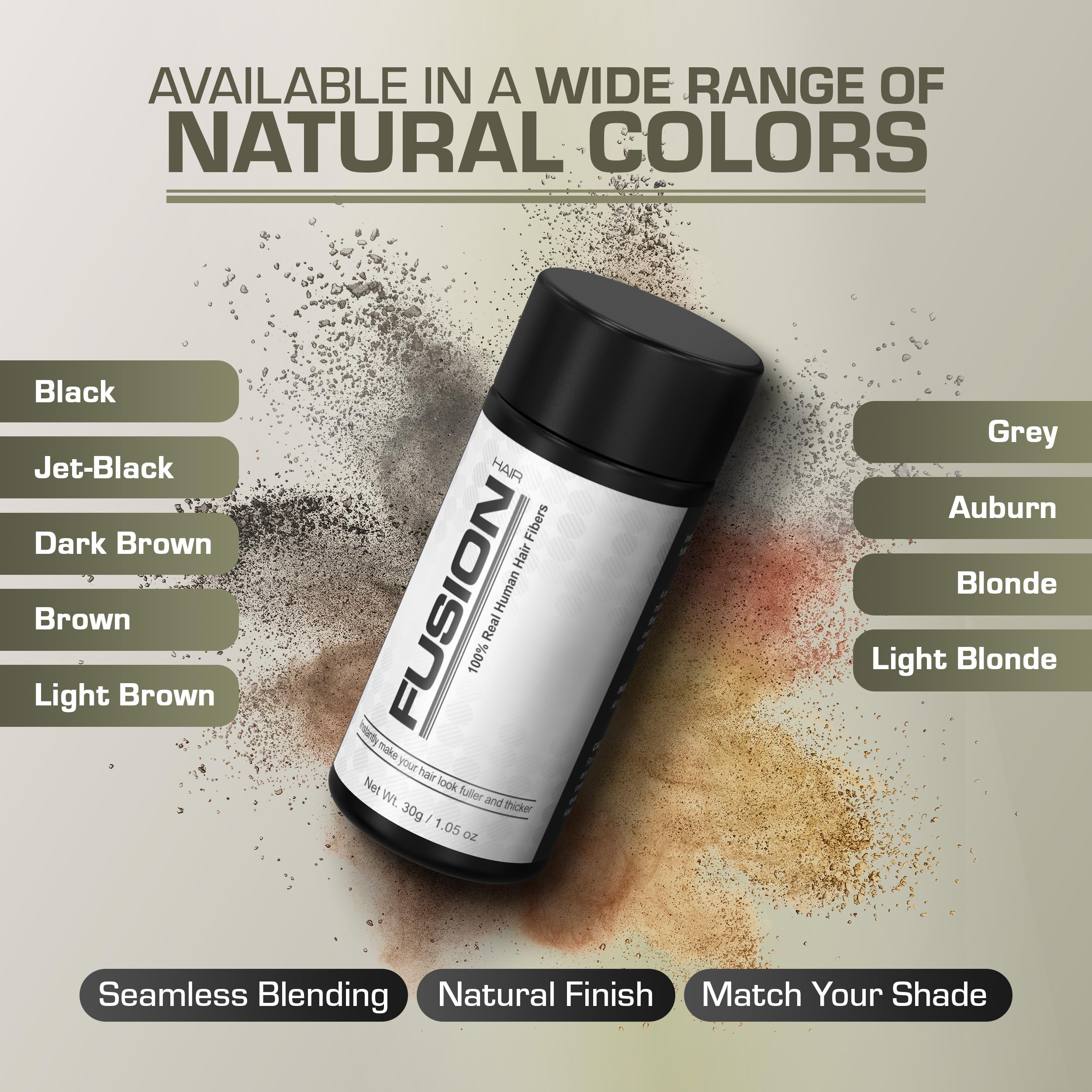 HAIRFUSION Hair Fibers for Thinning Hair - Real Human Hair, 0.42 Oz, Conceal Bald Spots & Root Touch Up