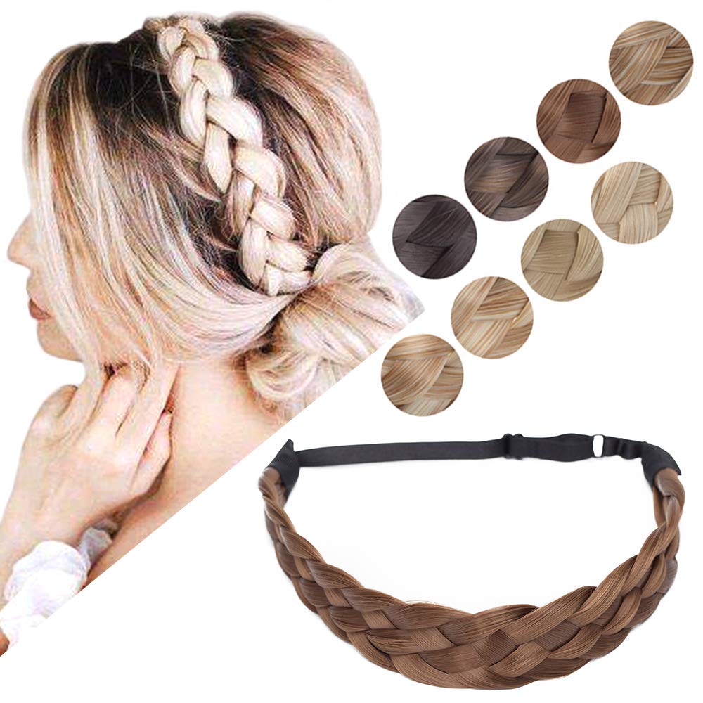 Hairro Braided Headband – 5-Strand Synthetic Plait, 50g, #12 Light Brown (Girls & Women)