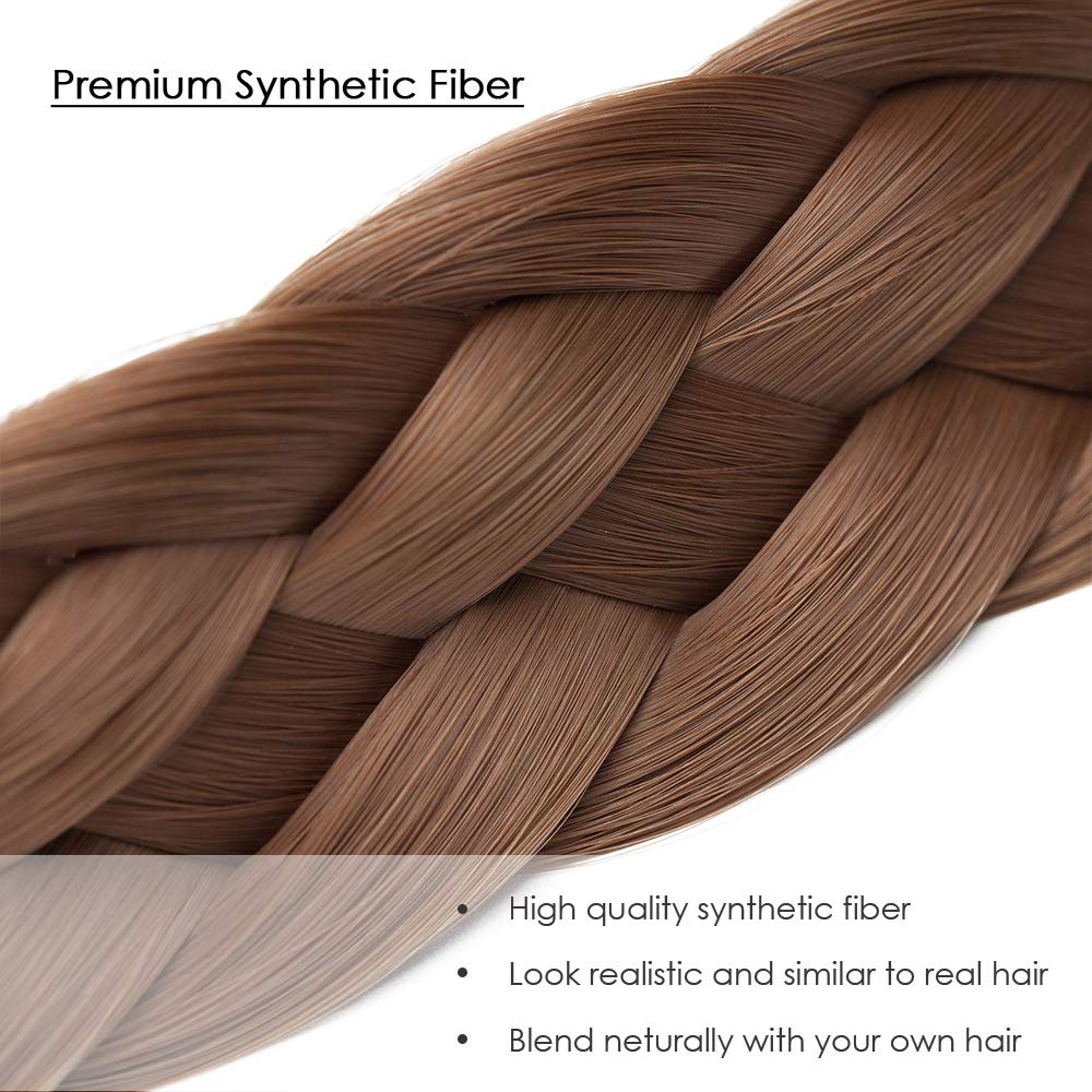Hairro Braided Headband – 5-Strand Synthetic Plait, 50g, #12 Light Brown (Girls & Women)
