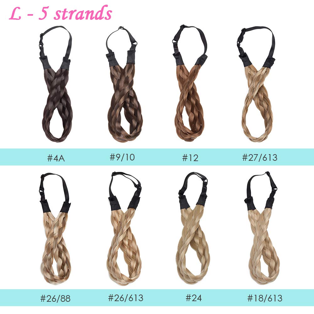 Hairro Braided Headband – 5-Strand Synthetic Plait, 50g, #12 Light Brown (Girls & Women)