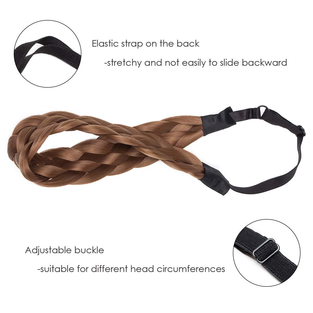 Hairro Braided Headband – 5-Strand Synthetic Plait, 50g, #12 Light Brown (Girls & Women)