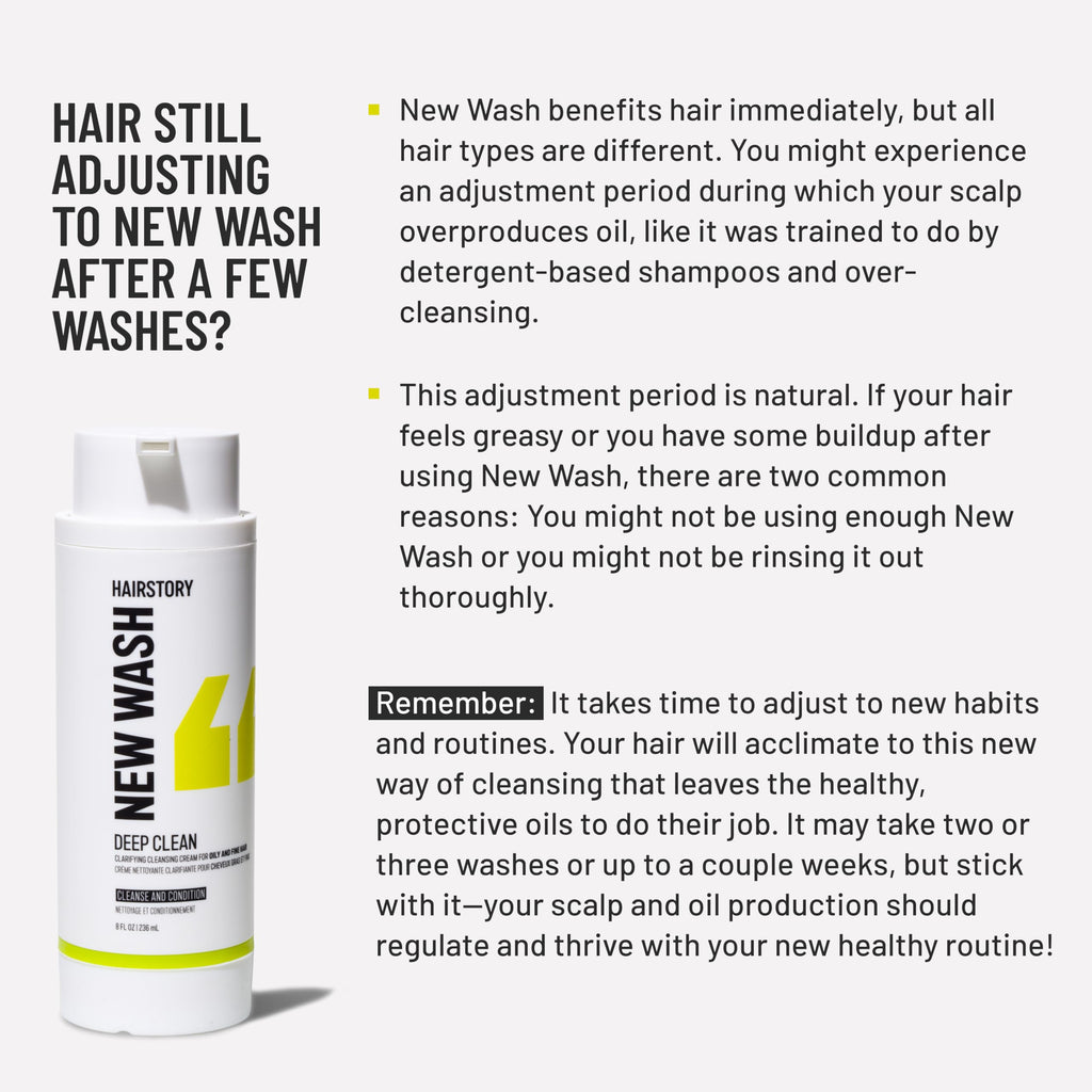 Hairstory New Wash Deep Clean Refillable Bottle – Detergent-Free Cleansing for Oily, Fine Hair | 8 oz