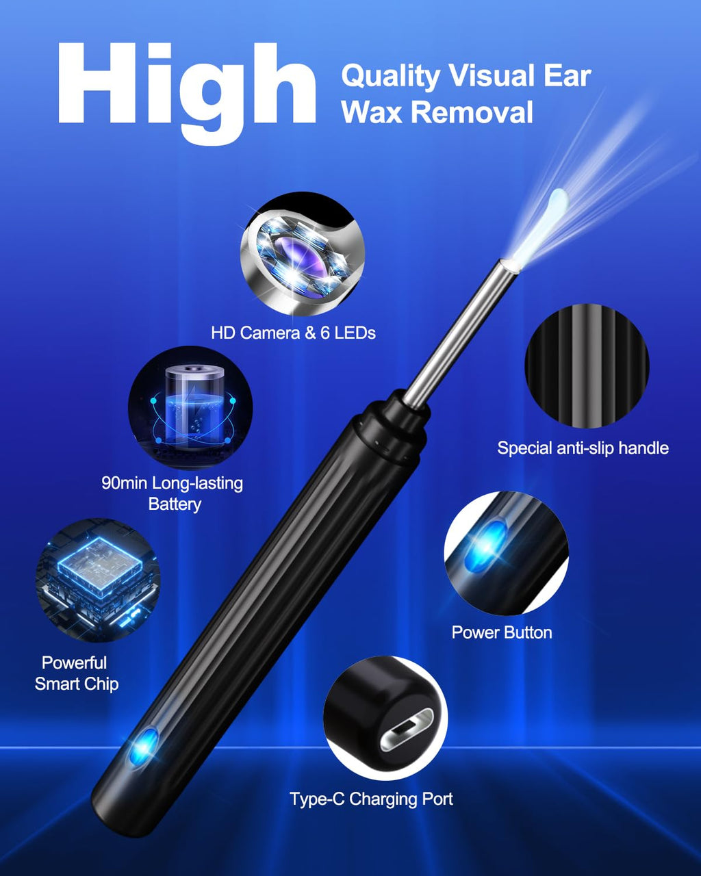 HaYiue Ear Wax Removal Kit with 1296P HD Otoscope & Lights