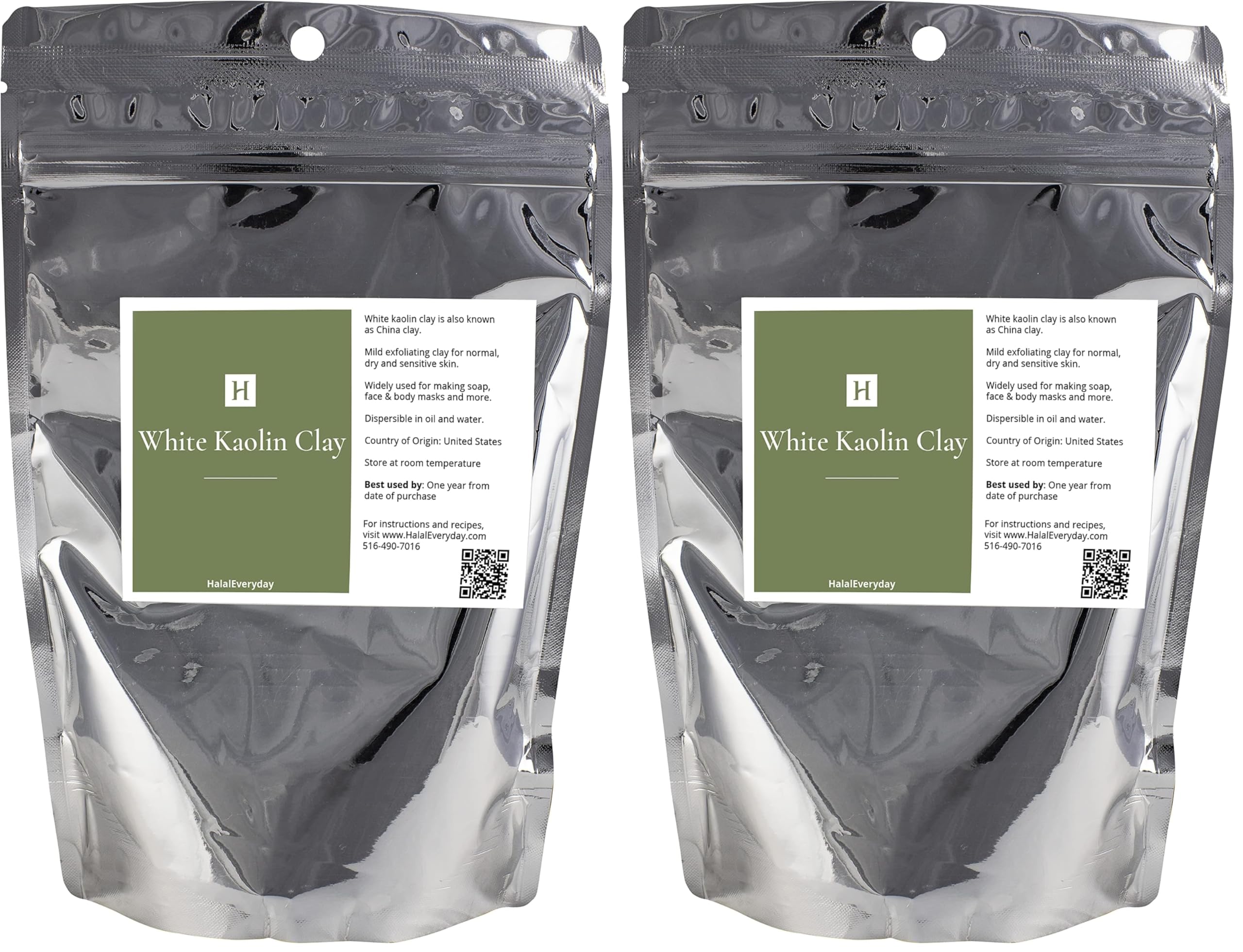 HalalEveryDay White Kaolin Clay Powder – 2lb Cosmetic Grade, 100% Natural DIY Skincare (Pack of 2)