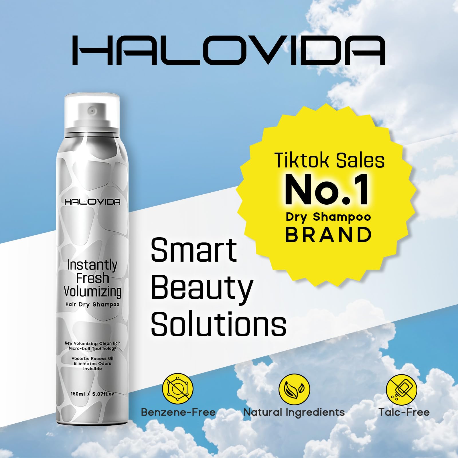 HALOVIDA Dry Shampoo for Women – Instant Volume, No White Residue, 5.07 fl oz