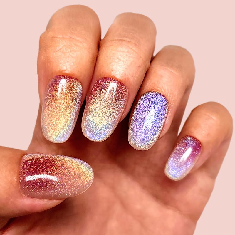 HANAKOKO Dream Dazzle Press-On Nails – Handmade 3D Glitter Cat Eye, Short/Medium Oval (10 Pcs)