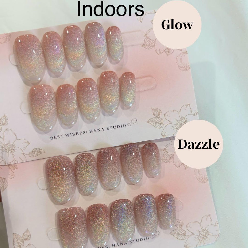 HANAKOKO Dream Dazzle Press-On Nails – Handmade 3D Glitter Cat Eye, Short/Medium Oval (10 Pcs)