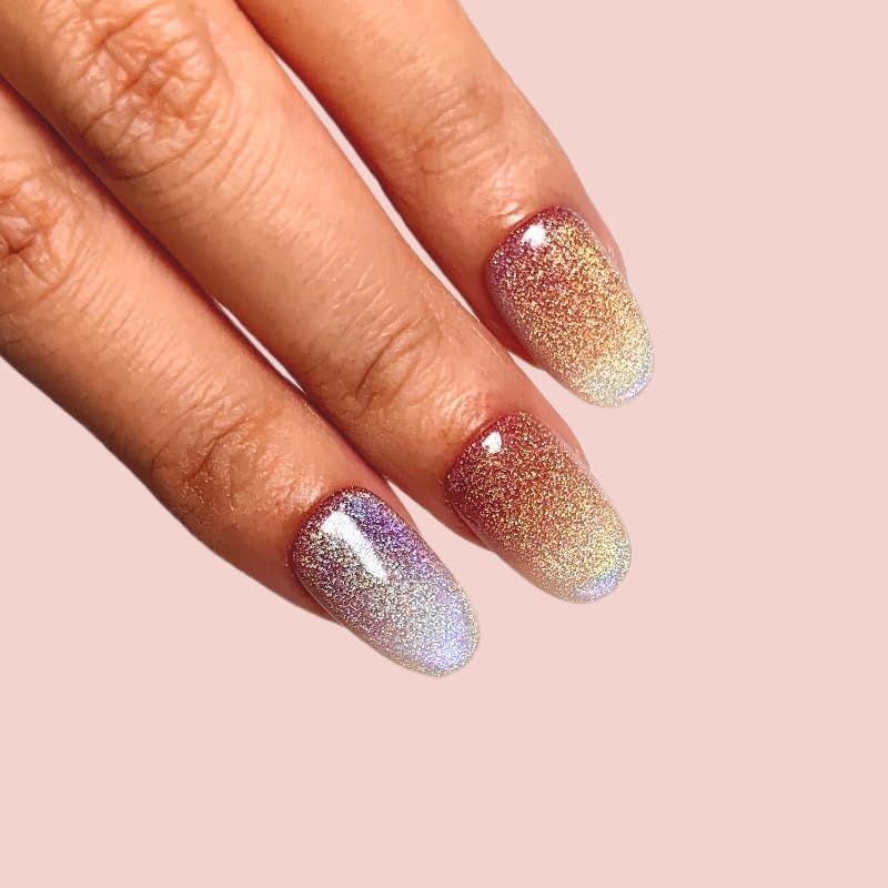 HANAKOKO Dream Dazzle Press-On Nails – Handmade 3D Glitter Cat Eye, Short/Medium Oval (10 Pcs)