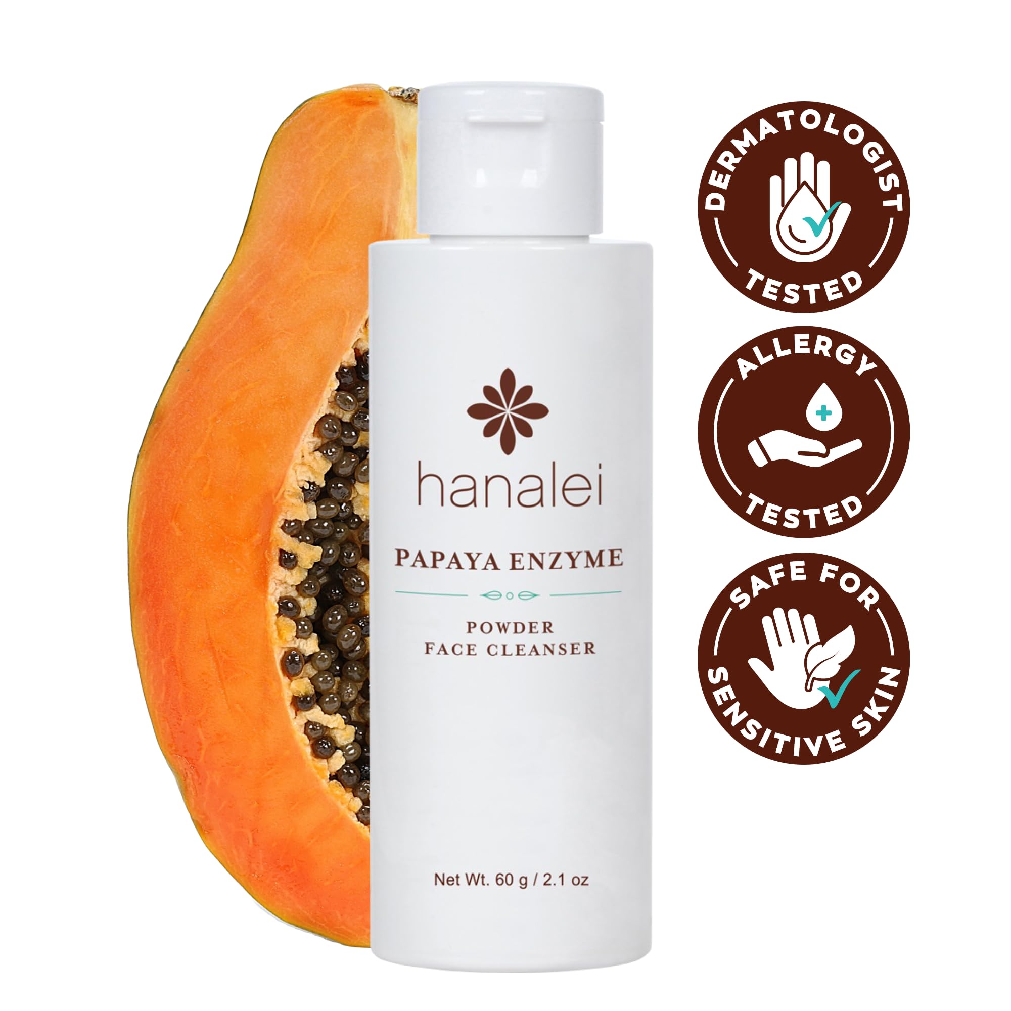 Hanalei Papaya Powder Face Cleanser - Gentle Daily Exfoliating Wash for All Skin Types - 60g