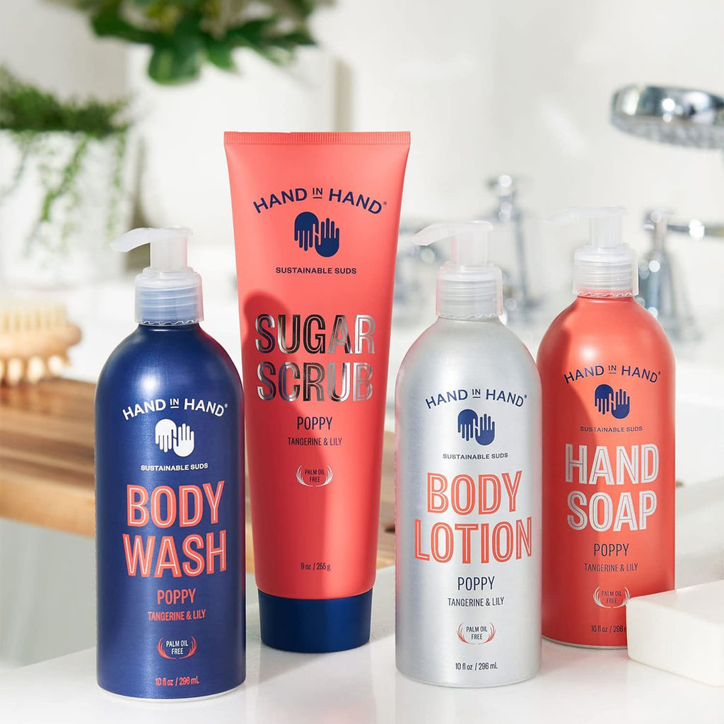 Hand in Hand Tangerine & Lily Bundle — Body Wash, Lotion, Soap & Sugar Scrub (Vegan)