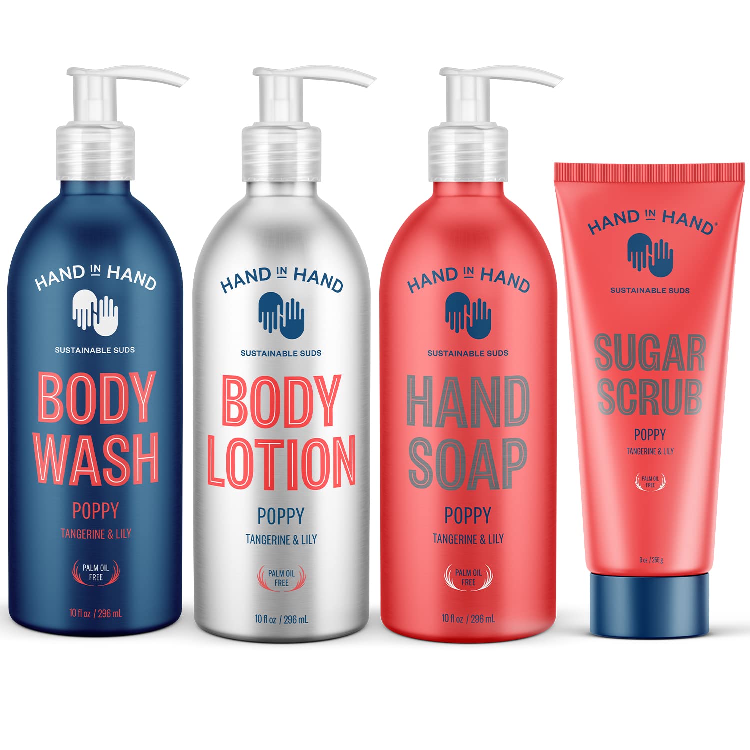 Hand in Hand Tangerine & Lily Bundle — Body Wash, Lotion, Soap & Sugar Scrub (Vegan)