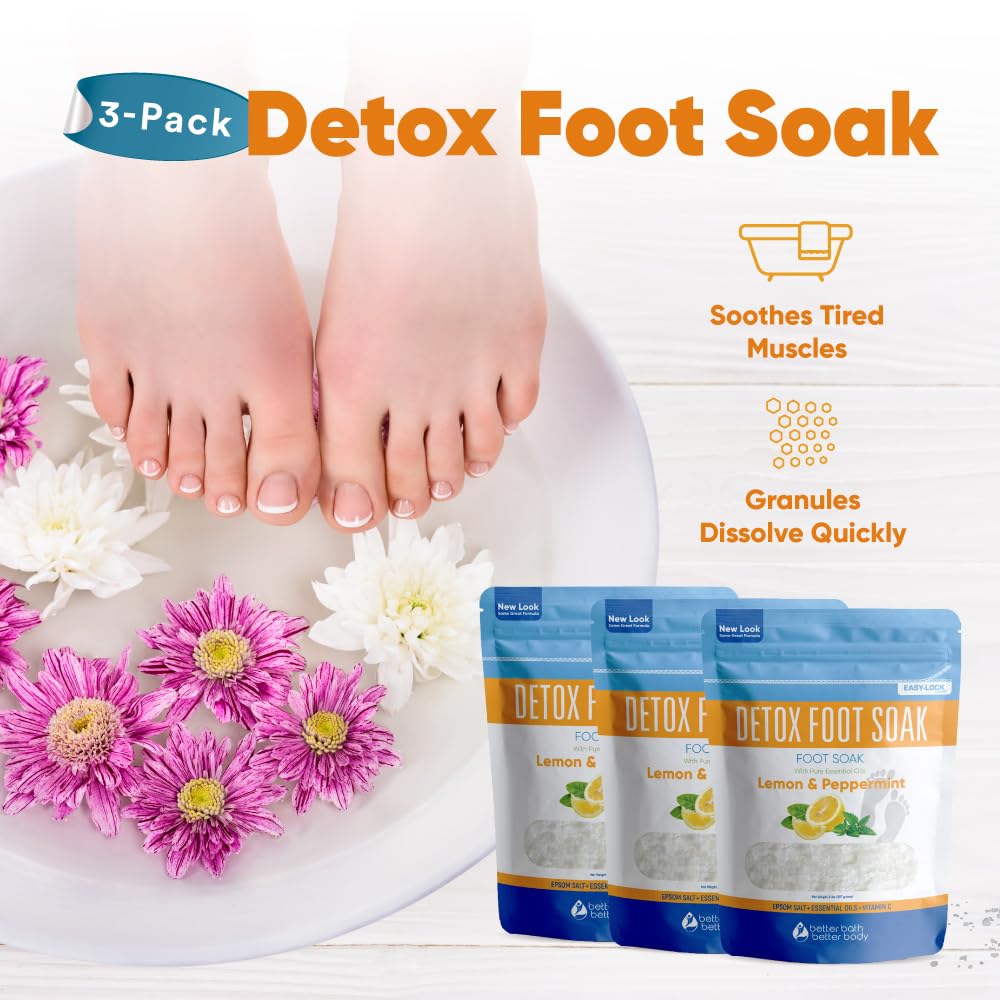 Detox Foot Soak (3 Pack) by Better Bath Better Body – Epsom Salt with Pure Essential Oils in BPA-Free Pouches