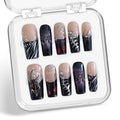 Handmade Spider Web & Spider Halloween Press-On Nails – Black French Tip, Long Square (10pcs)