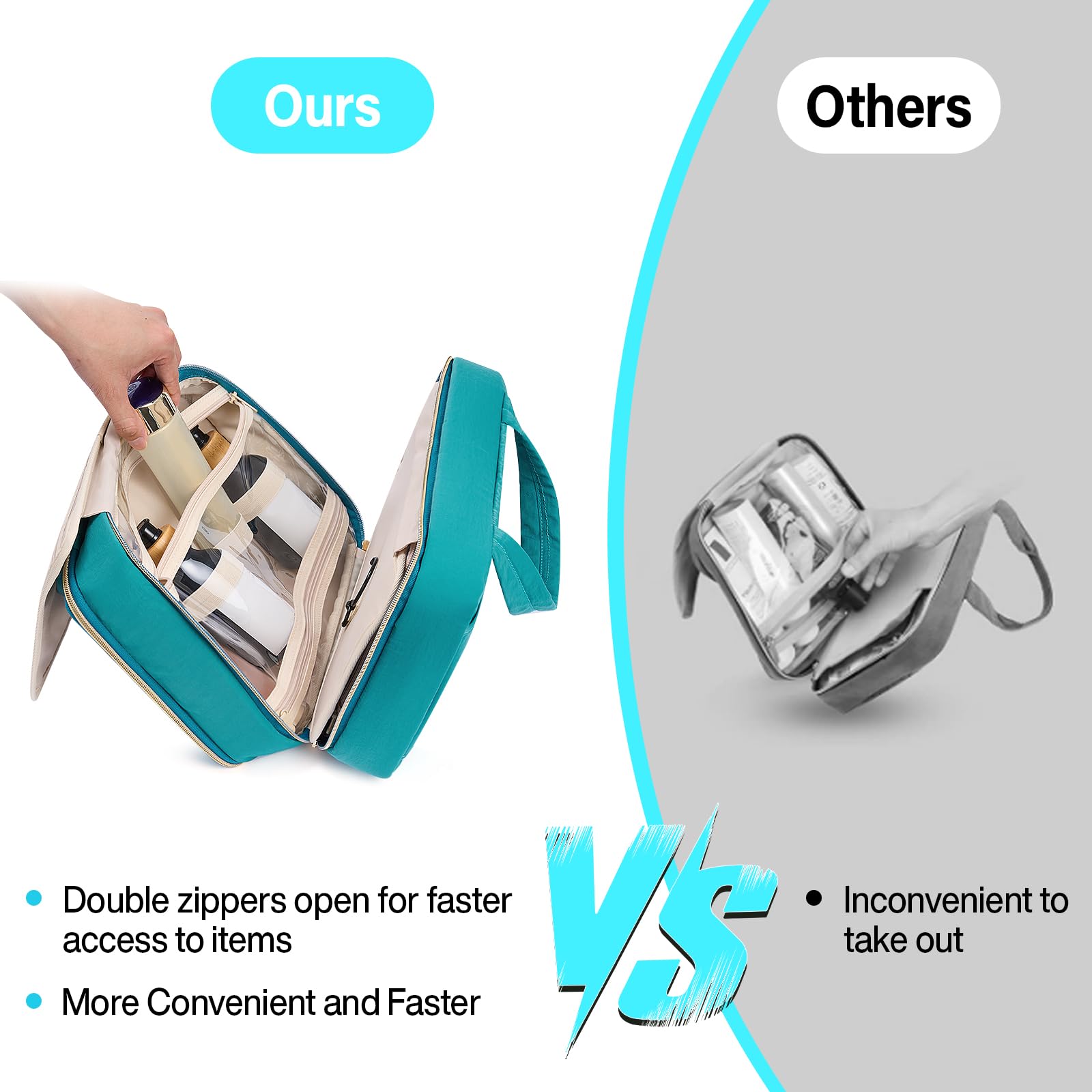 Hanke Hanging Travel Toiletry Bag for Women with Jewelry Organizer – Turquoise Green, 9.8L, Water-Resistant