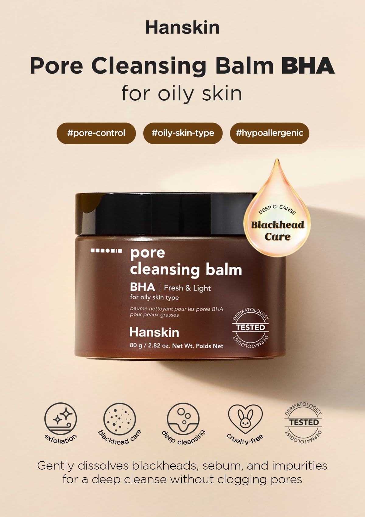 Hanskin BHA Pore Cleansing Balm – Korean Melting Cleanser for Oily & Combination Skin