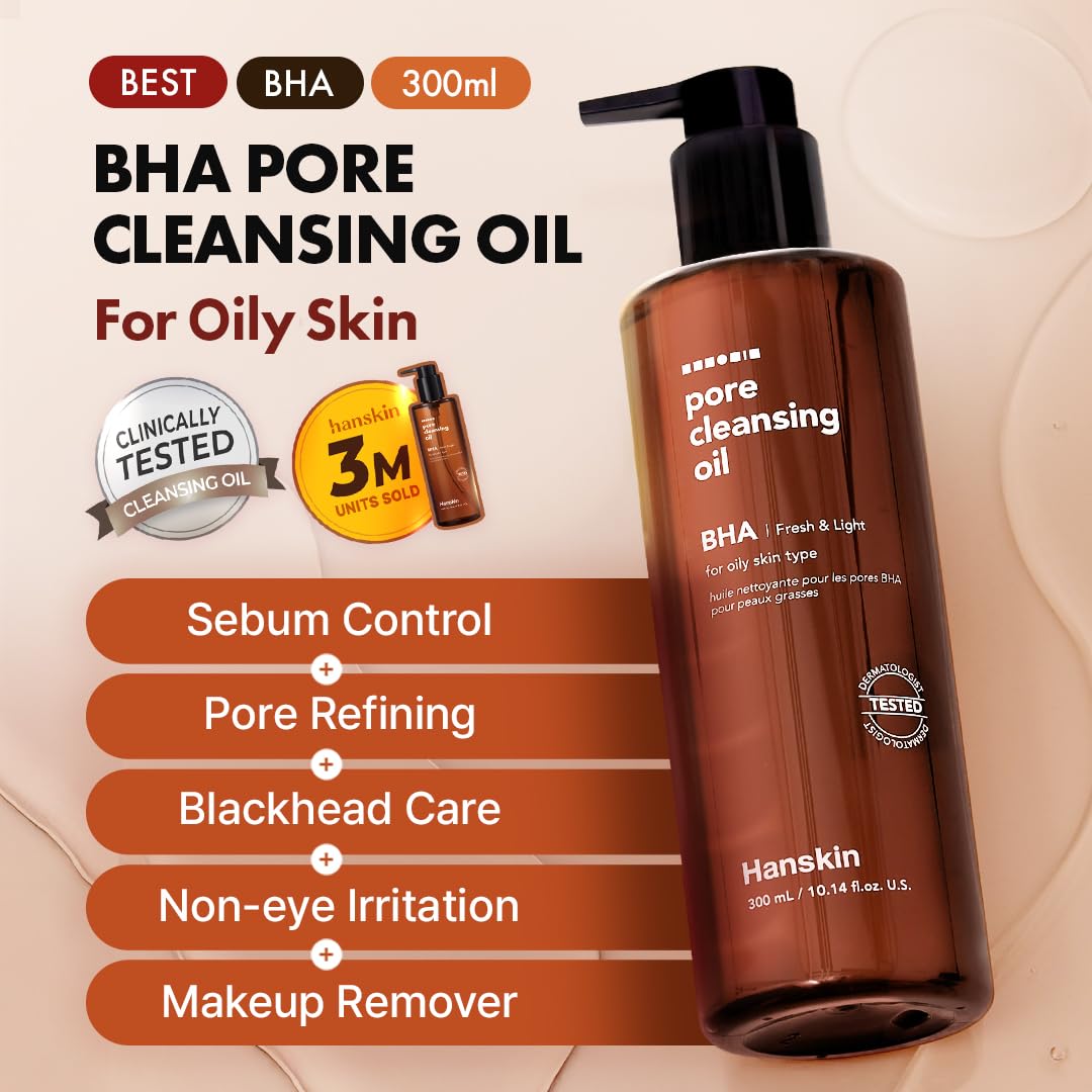 Hanskin BHA Pore Cleansing Oil – Gentle Cleanser for Oily & Combination Skin (10.14 oz)