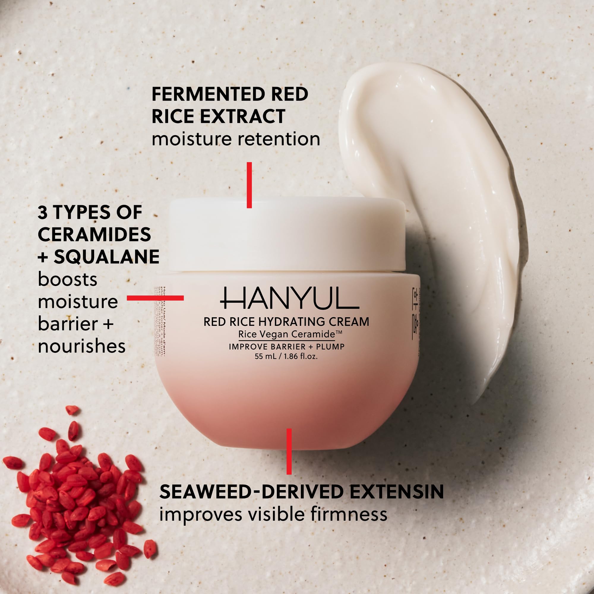 HANYUL Red Rice Hydrating Cream with Fermented Rice Extract | Vegan Ceramide Moisturizer for Deep Hydration & Radiant Skin