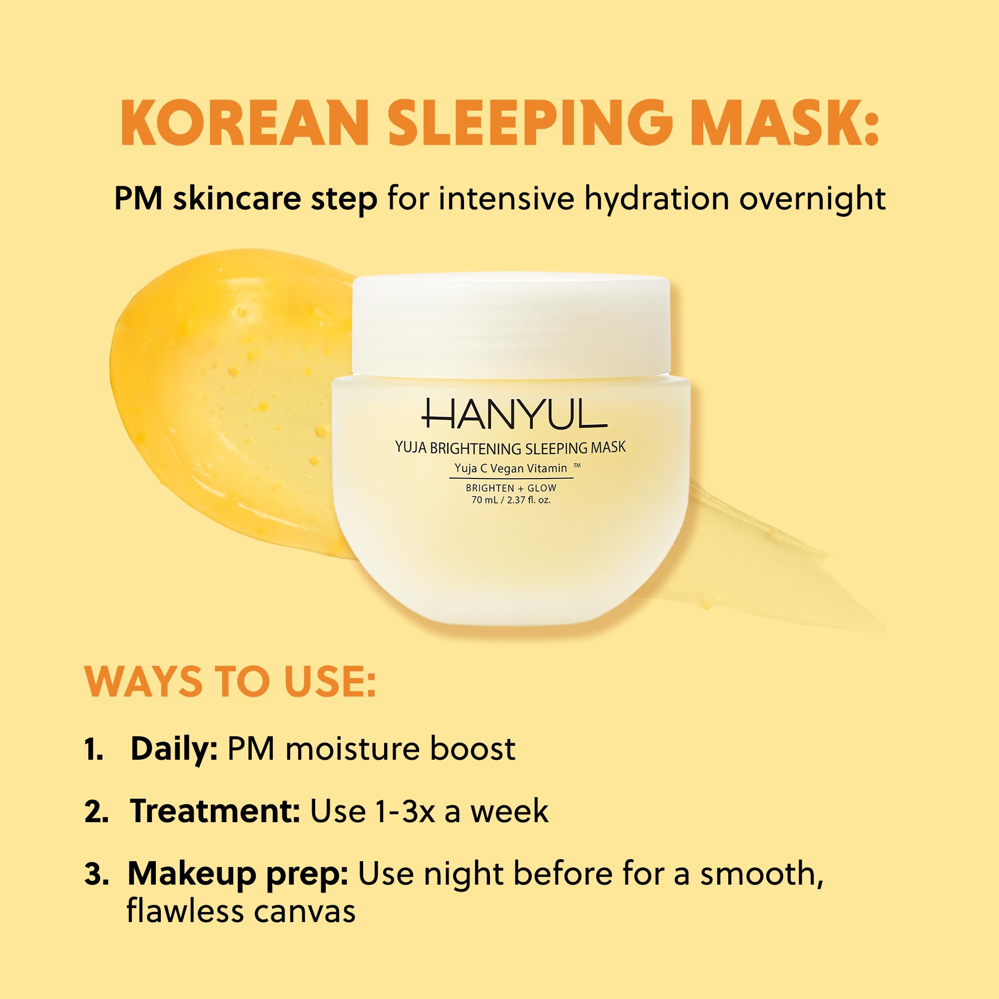 Hanyul Yuja Sleeping Mask | Korean Yuzu Night Cream for Glow, Hydration & Radiance