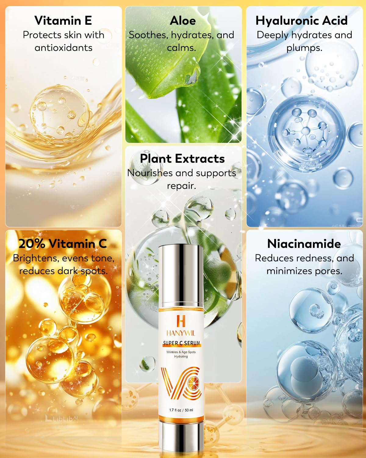 HANYWIL 20% Vitamin C Serum for Mature Skin – Hyaluronic Acid & Active Lock, 1.7 fl oz