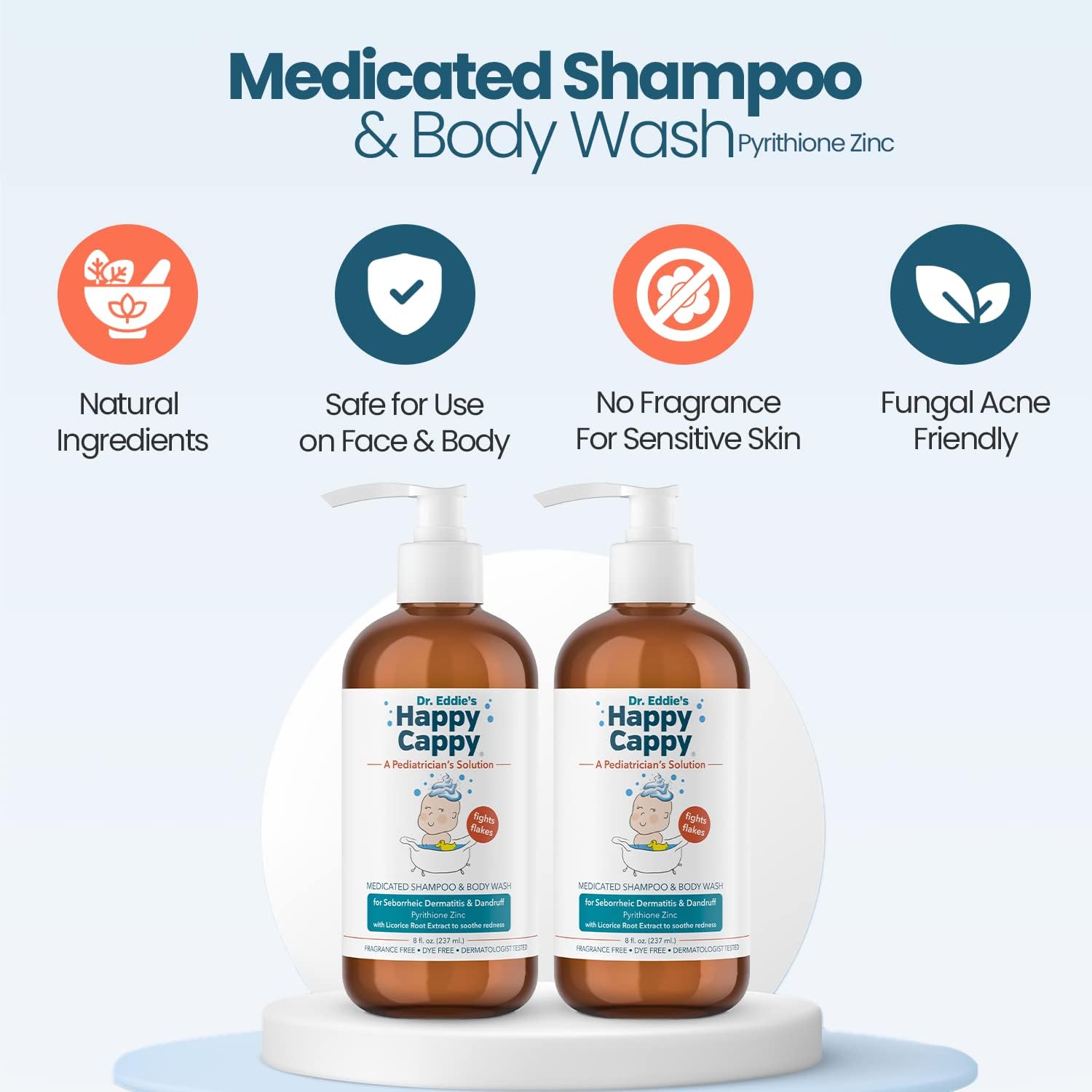 Happy Cappy Medicated Shampoo & Body Wash for Babies – Fragrance-Free, Dandruff & Cradle Cap Relief, Dermatologist Tested, 8 fl oz (Pack of 2)