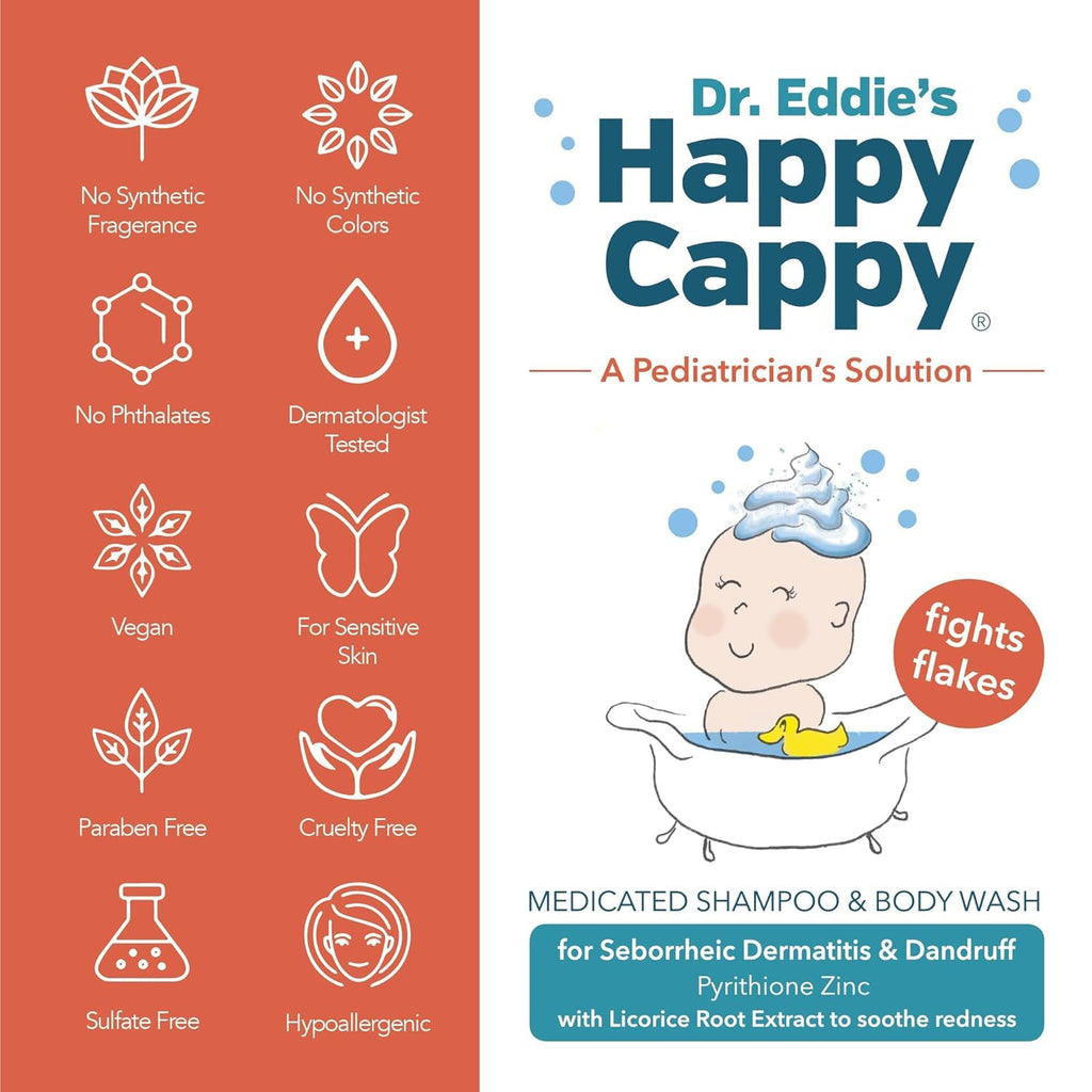 Happy Cappy Medicated Shampoo & Body Wash for Babies – Fragrance-Free, Dandruff & Cradle Cap Relief, Dermatologist Tested, 8 fl oz (Pack of 2)