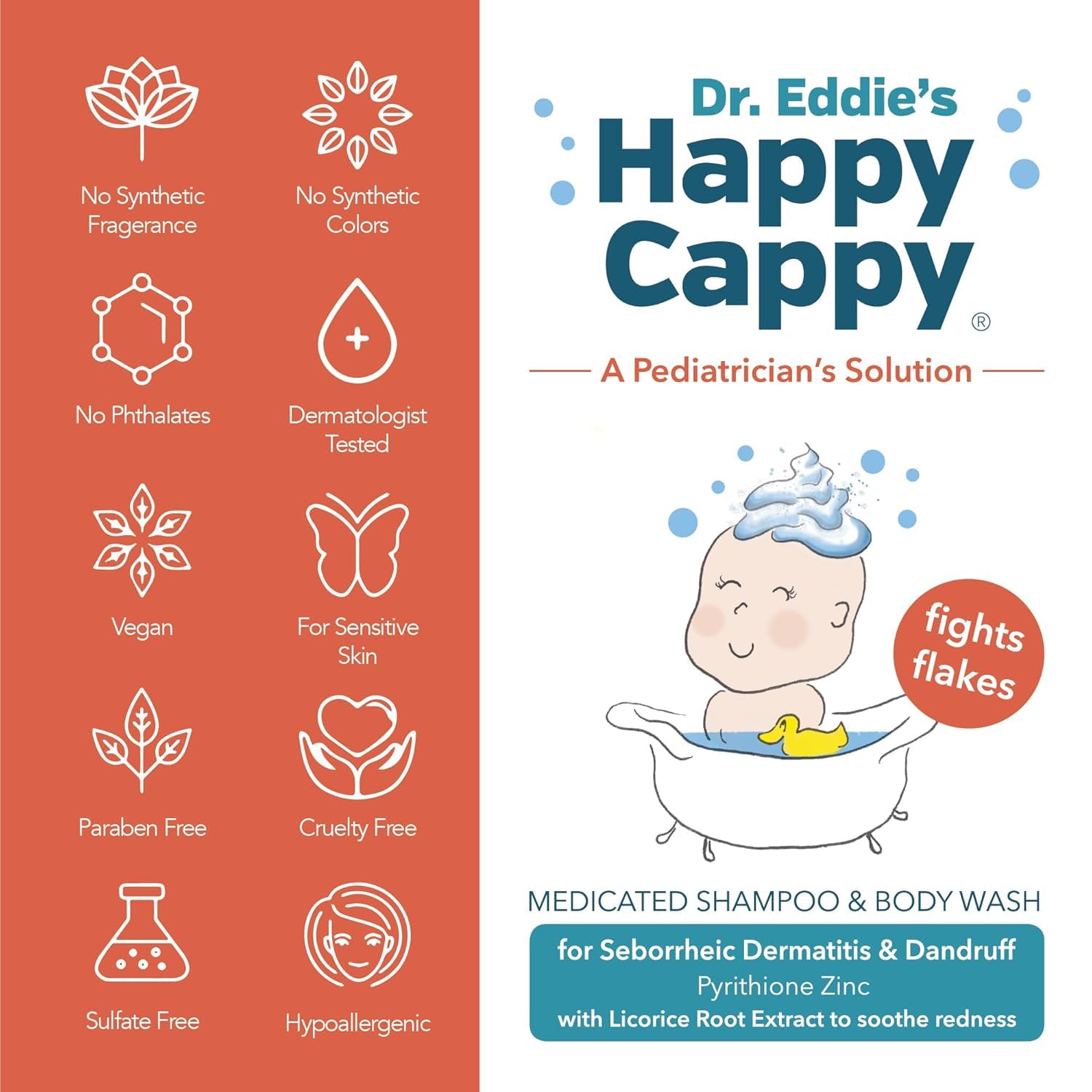 Happy Cappy Medicated Shampoo & Body Wash for Babies – Fragrance-Free, Dandruff & Cradle Cap Relief, Dermatologist Tested, 8 fl oz (Pack of 2)