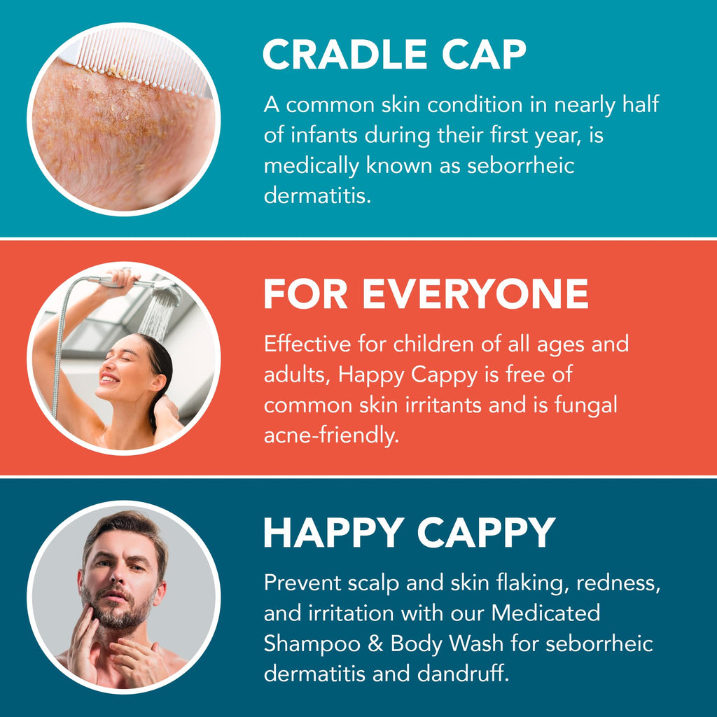 Happy Cappy Medicated Shampoo & Beanie Brush Bundle for Babies – Fragrance-Free, Gentle Cradle Cap Care