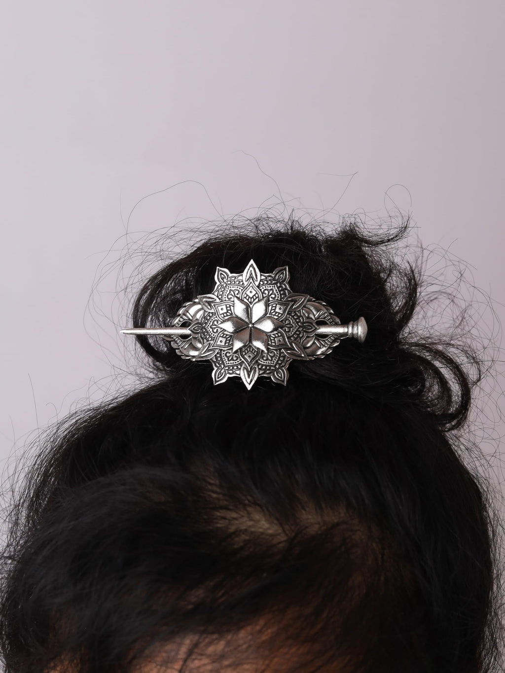 HAQUIL Mandala Flower Hairpin – Vintage Silver Hair Barrette for Women