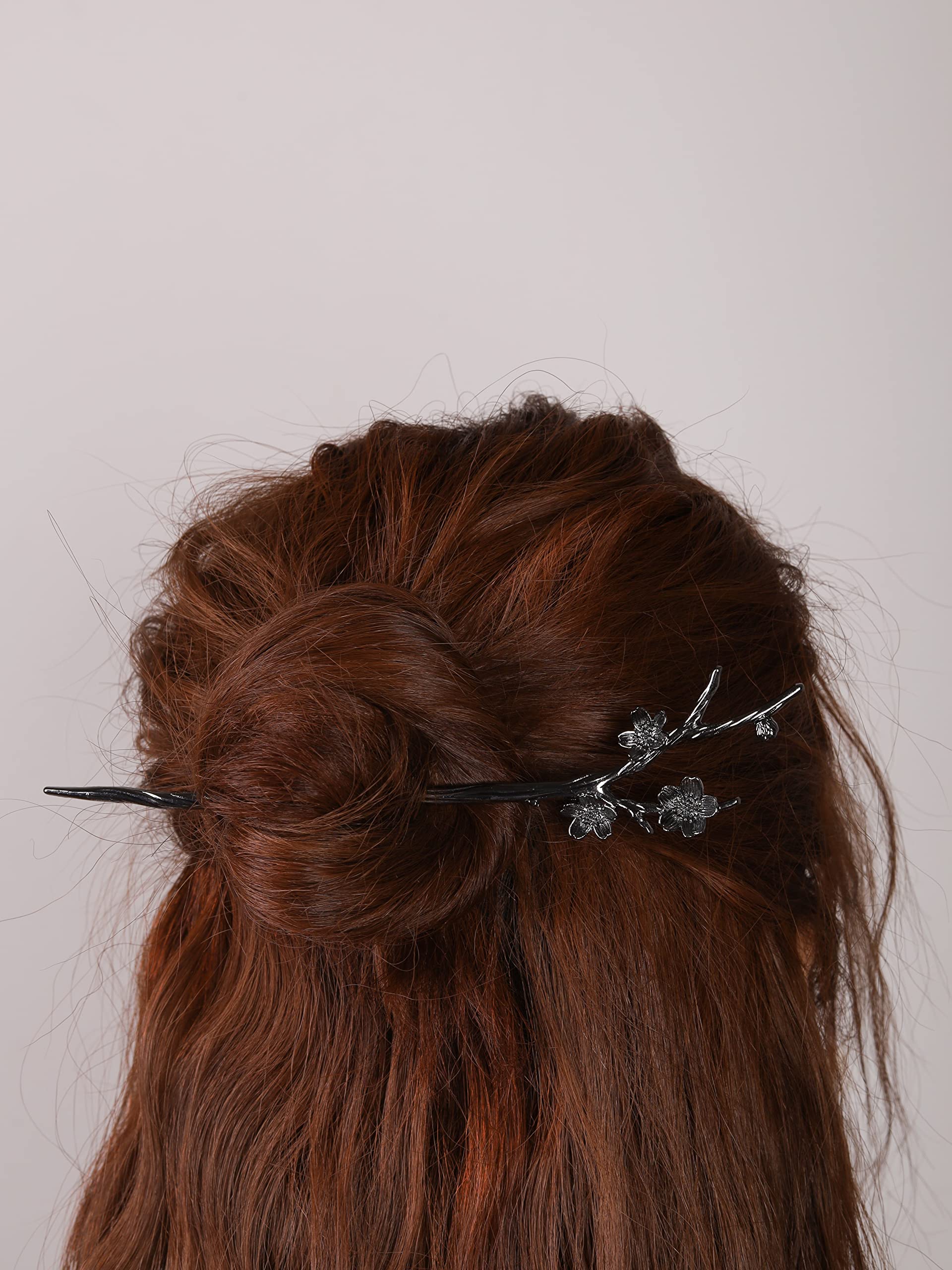 HAQUIL Black Plum Hairpin Stick Barrette – Vintage Long Hair Accessory for Women