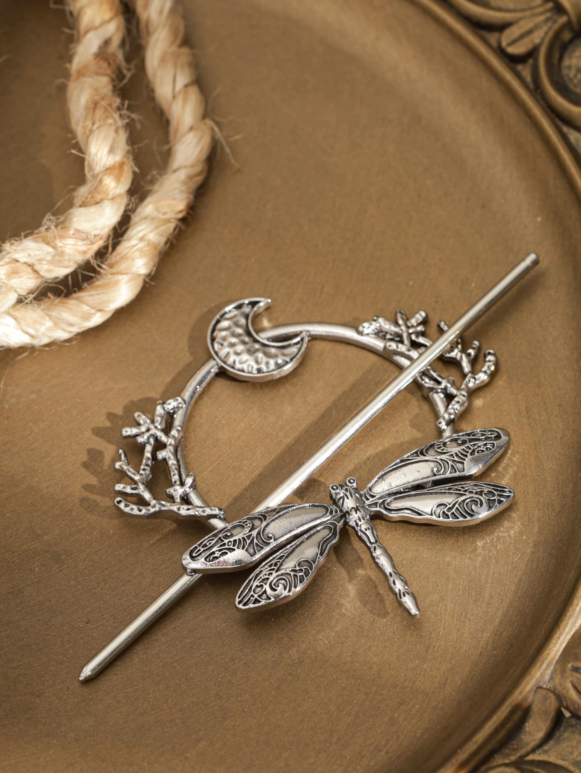 HAQUIL Dragonfly Moon Hairpin – Vintage Viking Hair Barrettes for Women