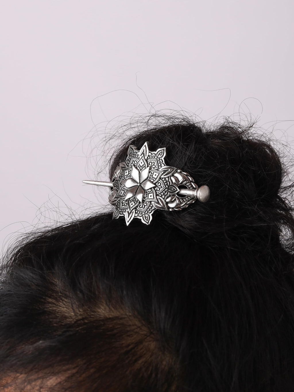 HAQUIL Mandala Flower Hairpin – Vintage Silver Hair Barrette for Women