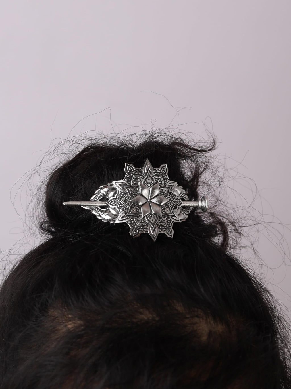 HAQUIL Mandala Flower Hairpin – Vintage Silver Hair Barrette for Women