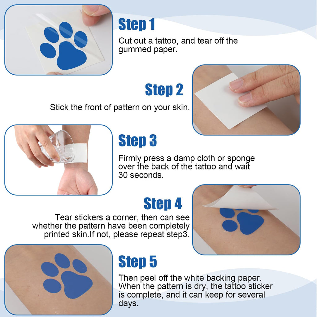 Harloon Blue Paw Print Tattoos – 20 Sheets, 300 Pcs Temporary Face & Body Stickers