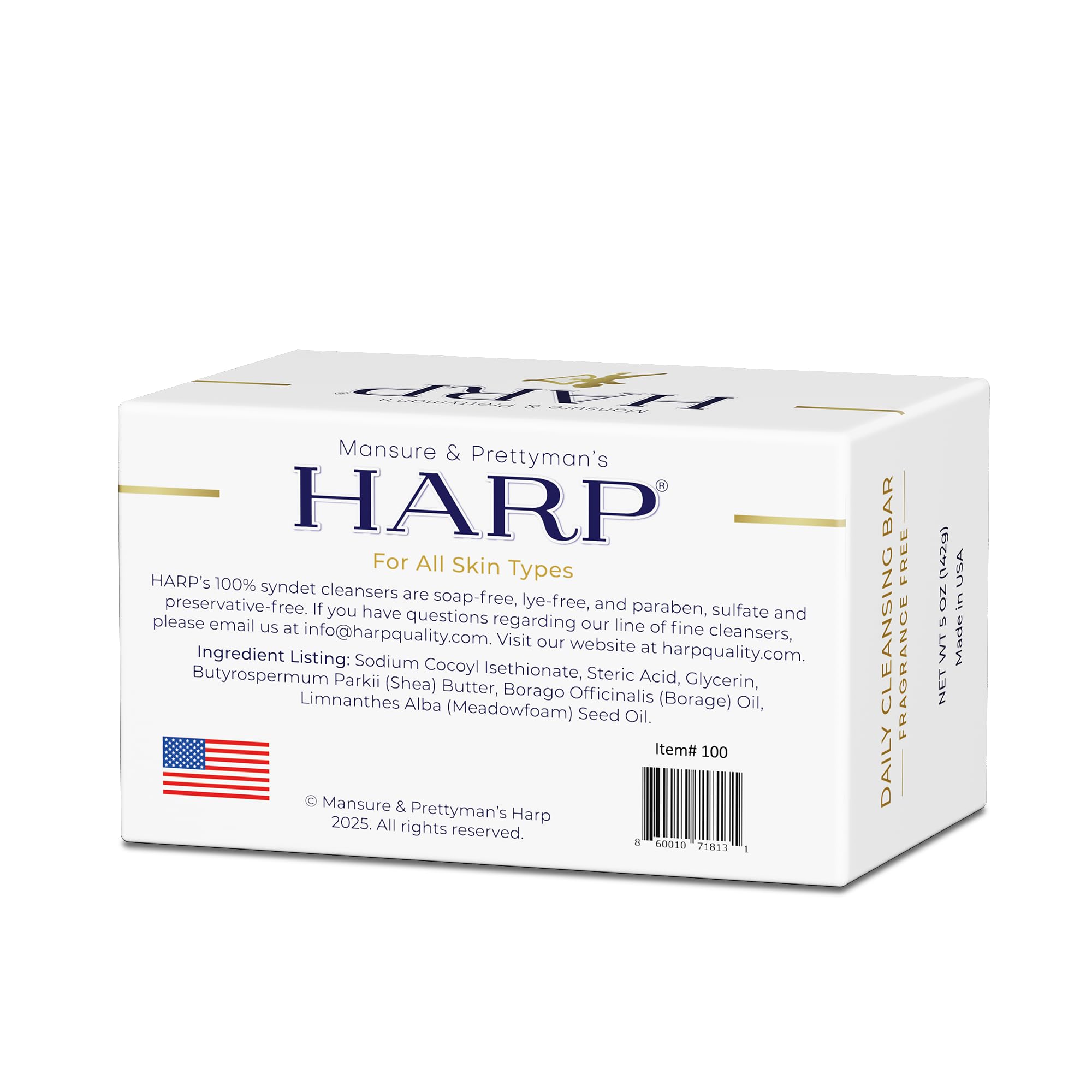 HARP Fragrance-Free Body Wash Bar | pH 5.0–6.0 Syndet, No Lye, Non-Comedogenic, 5oz
