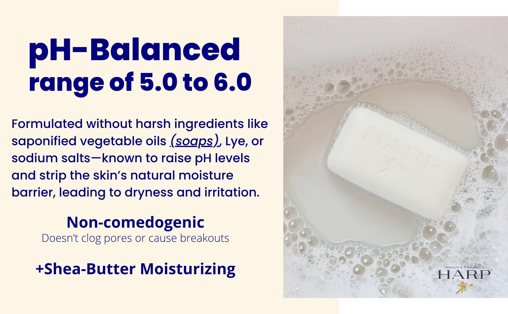 HARP Fragrance-Free Body Wash Bar | pH 5.0–6.0 Syndet, No Lye, Non-Comedogenic, 5oz