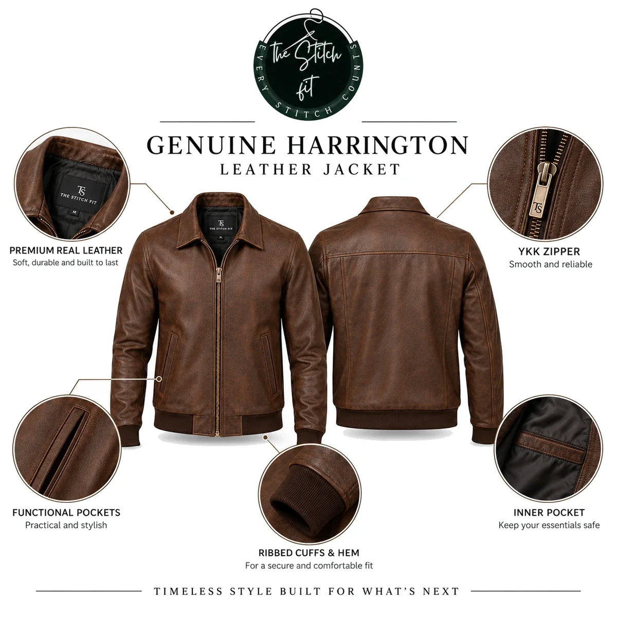 Men's Cognac Lambskin Harrington Jacket